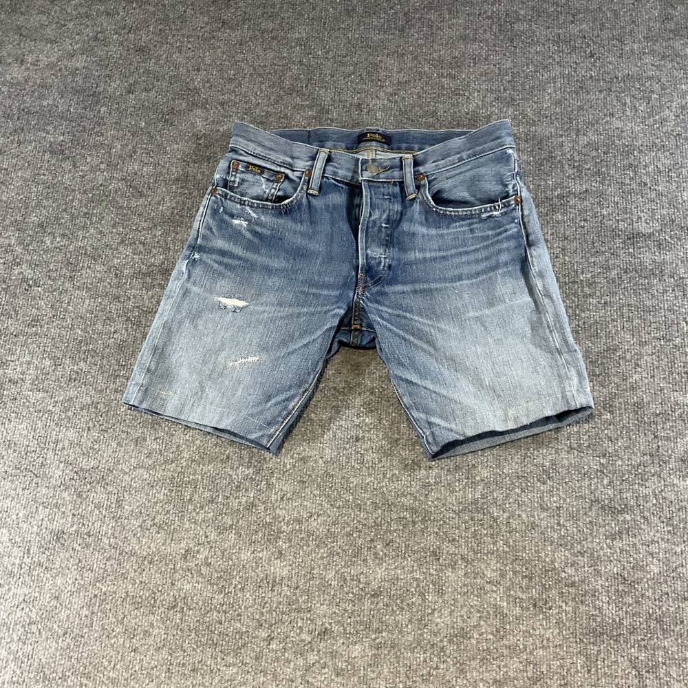 Polo Ralph Lauren Sullivan Slim Distressed Denim Shorts Light Was Mens 28 Button